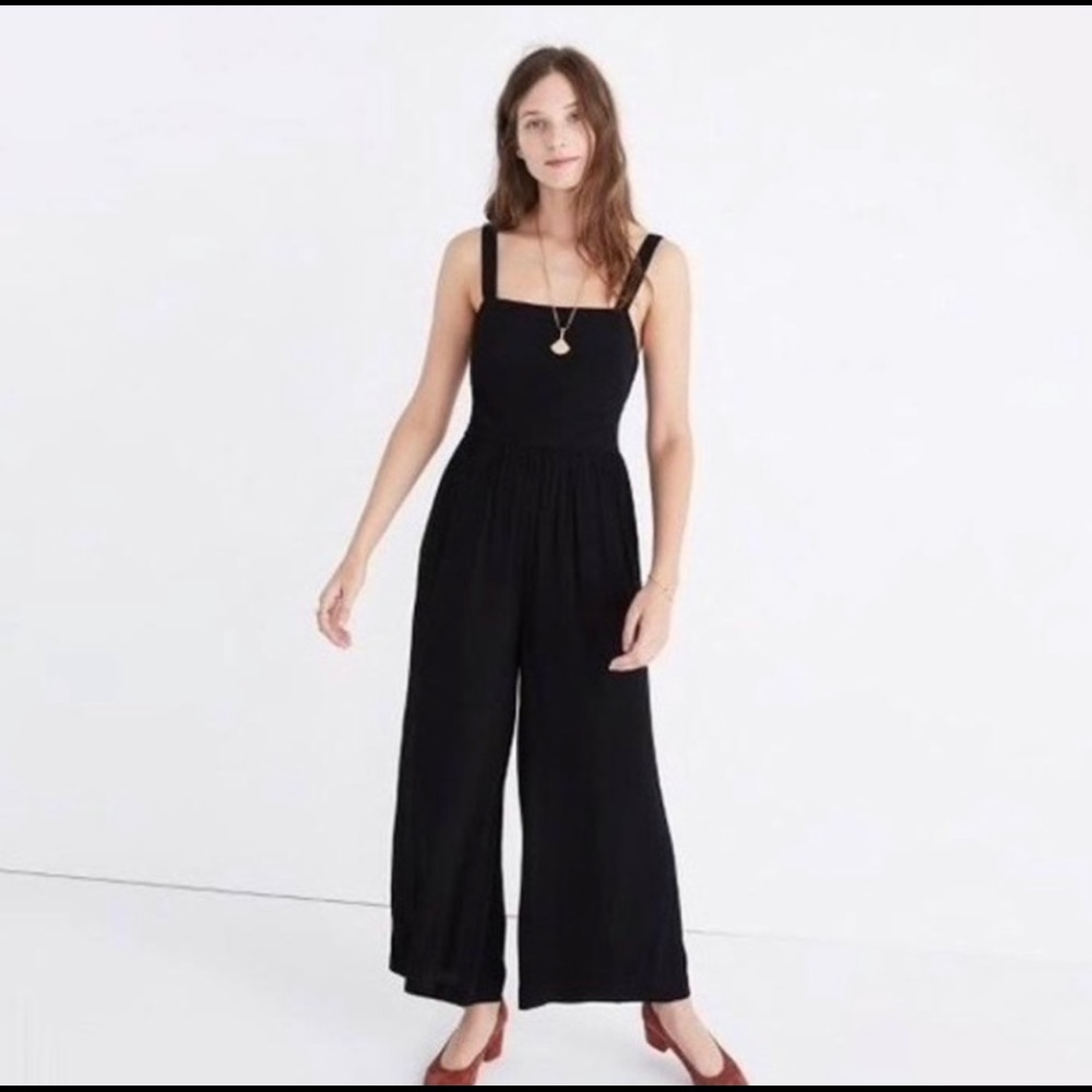 Madewell Smocked Crop Black Jumpsuit 2